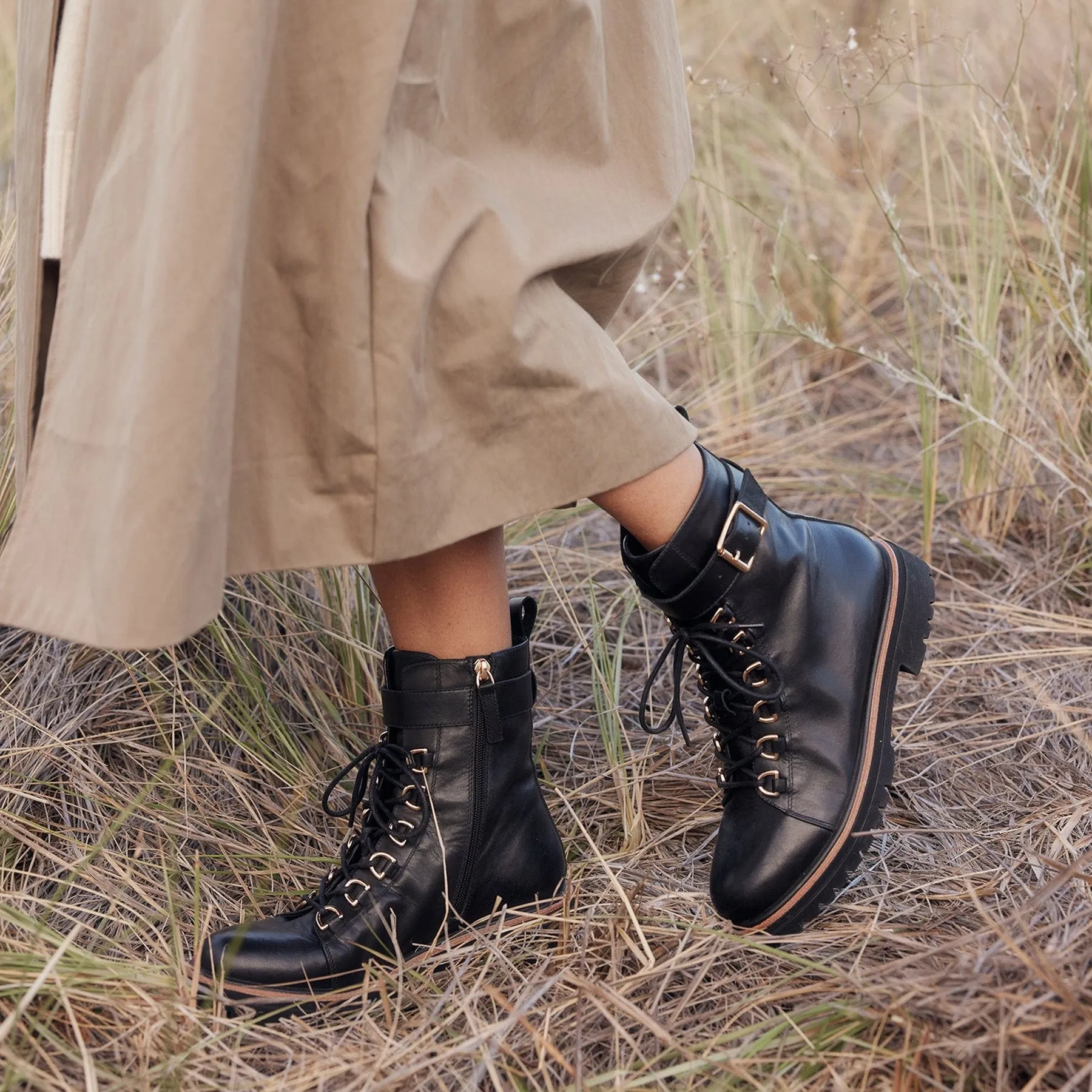ABIRA LEATHER LACE-UP COMBAT BOOTS