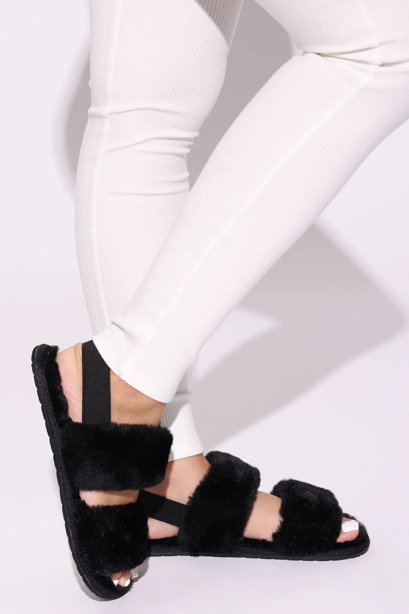 Amelia Double Strap Slippers - Black
