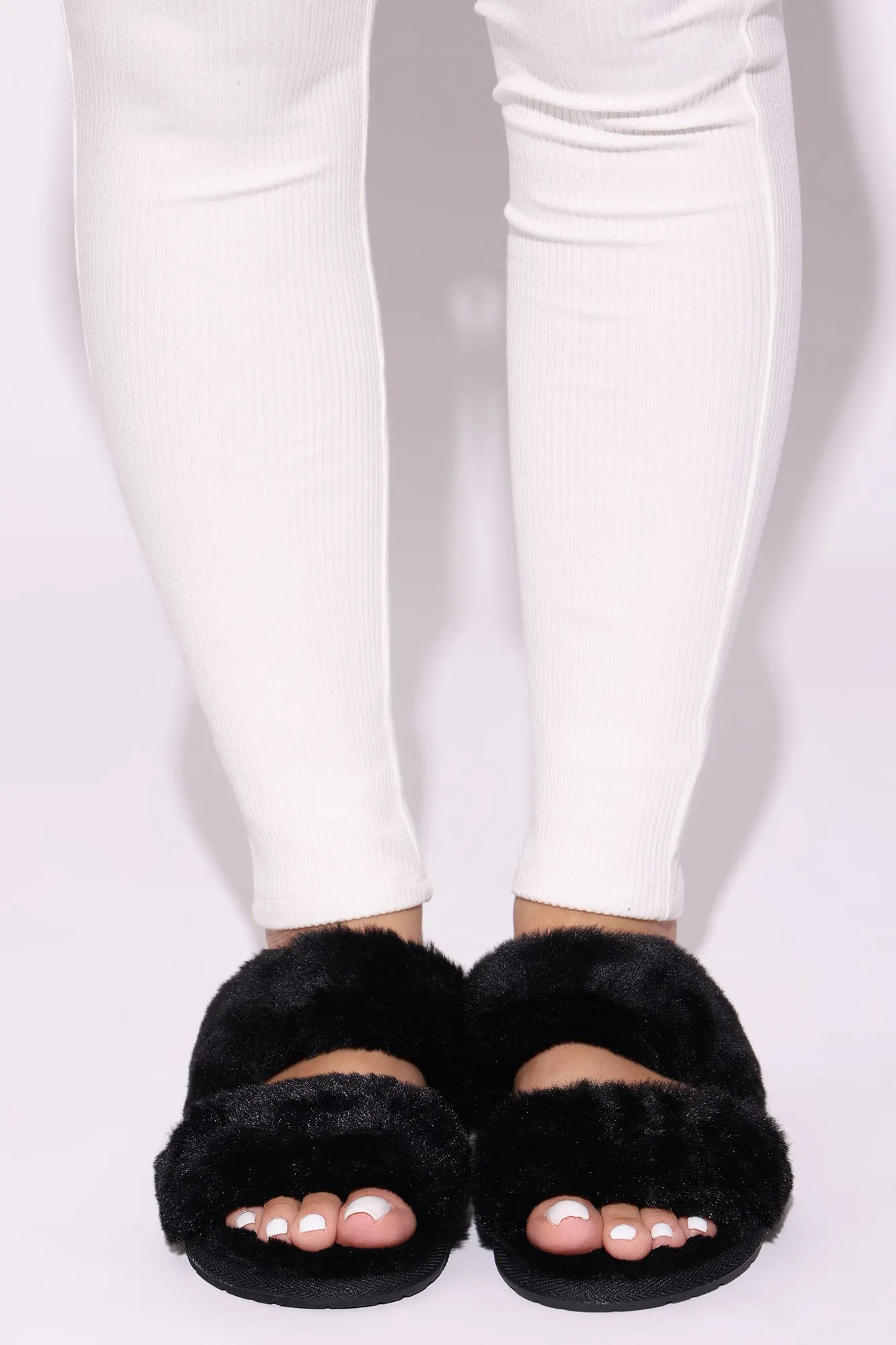 Amelia Double Strap Slippers - Black