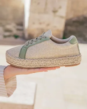 Basket espadrille femme beige et kaki à lacets - Jennifer