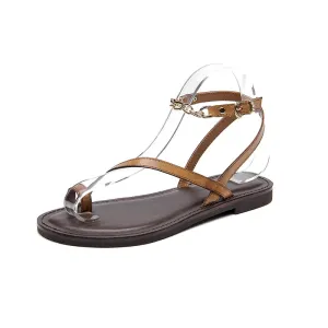 BeauToday Women's Leather Clip Toe One Strap Sandals with Chain Ankle Strap