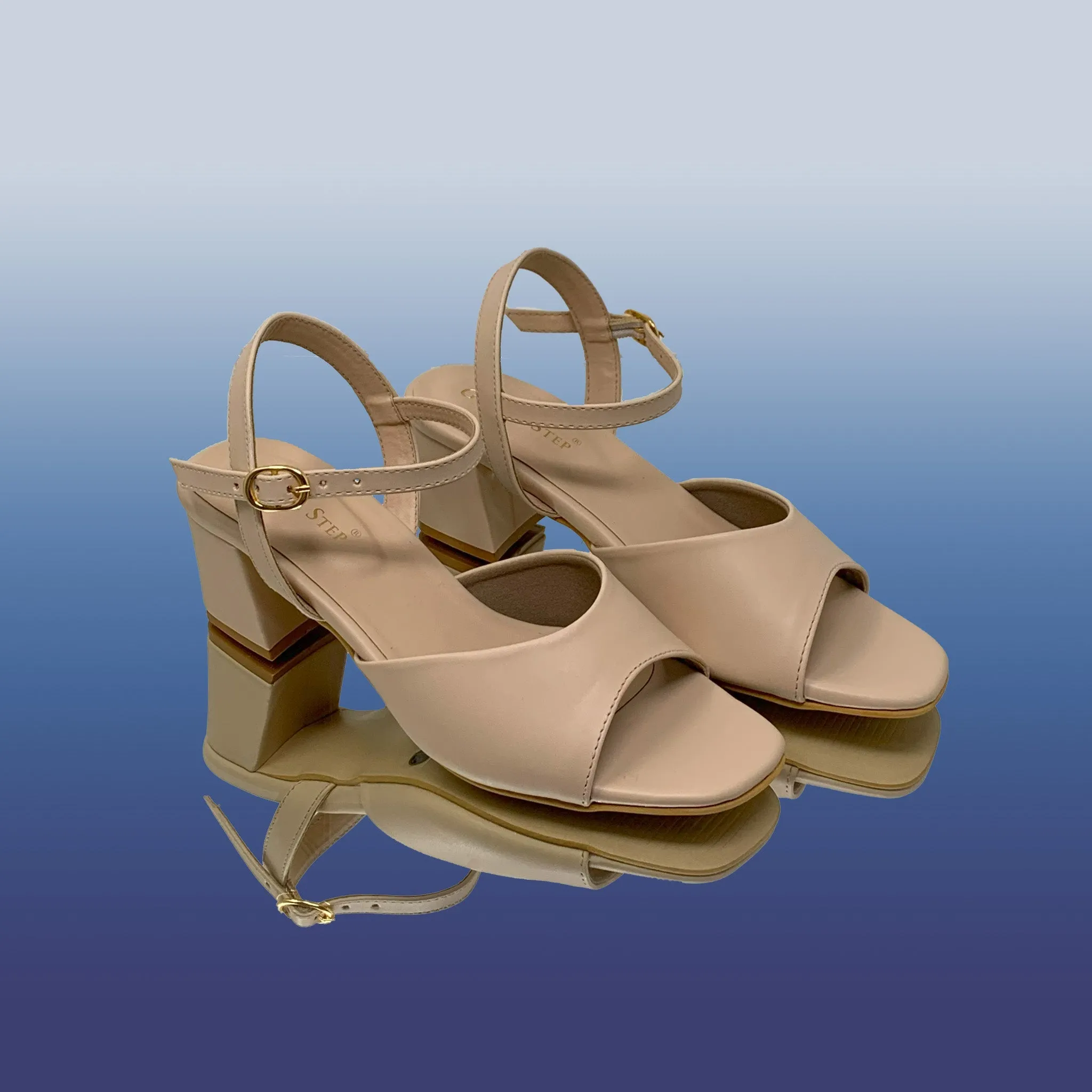 Beige Block Heel Sandals