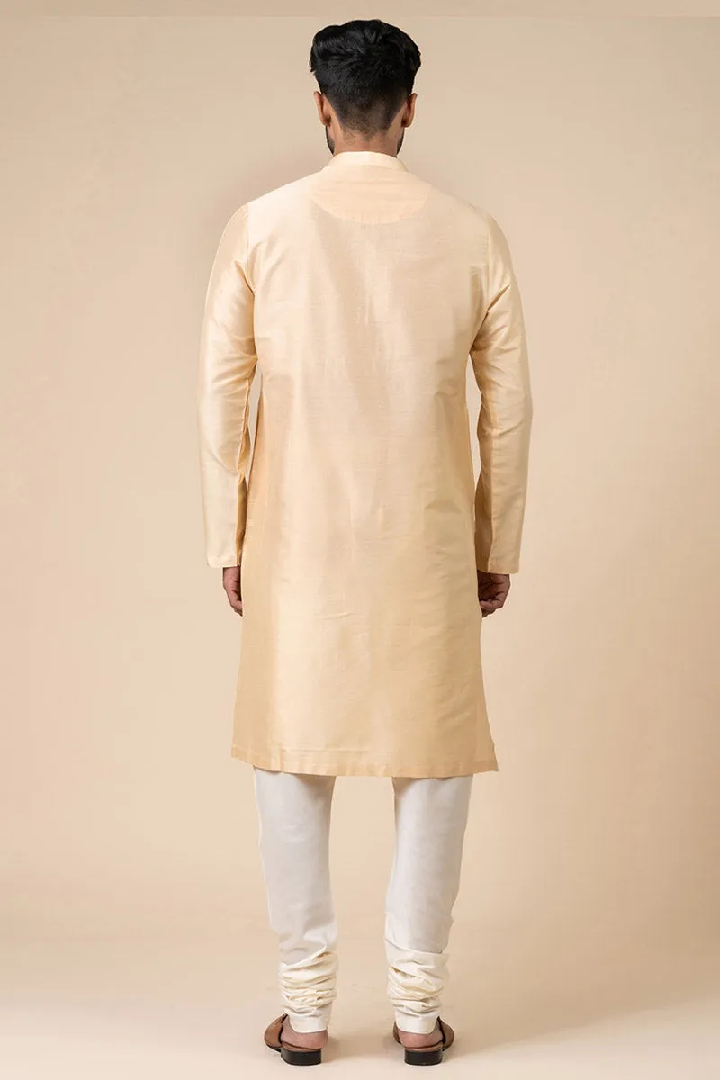 Beige Kurta Set With Embroidered Packet