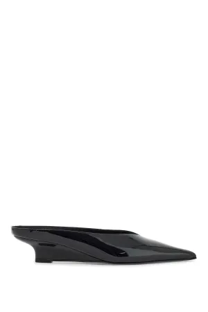 black patent leather wedge mules with pointed toe 251 WAS0179 LE0091 BLACK