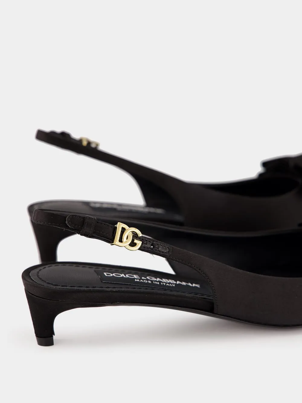 Black Satin Bow Slingbacks