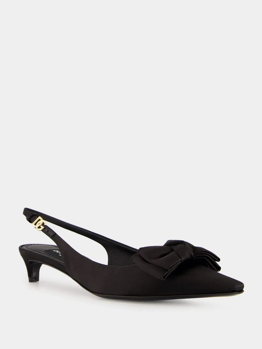 Black Satin Bow Slingbacks