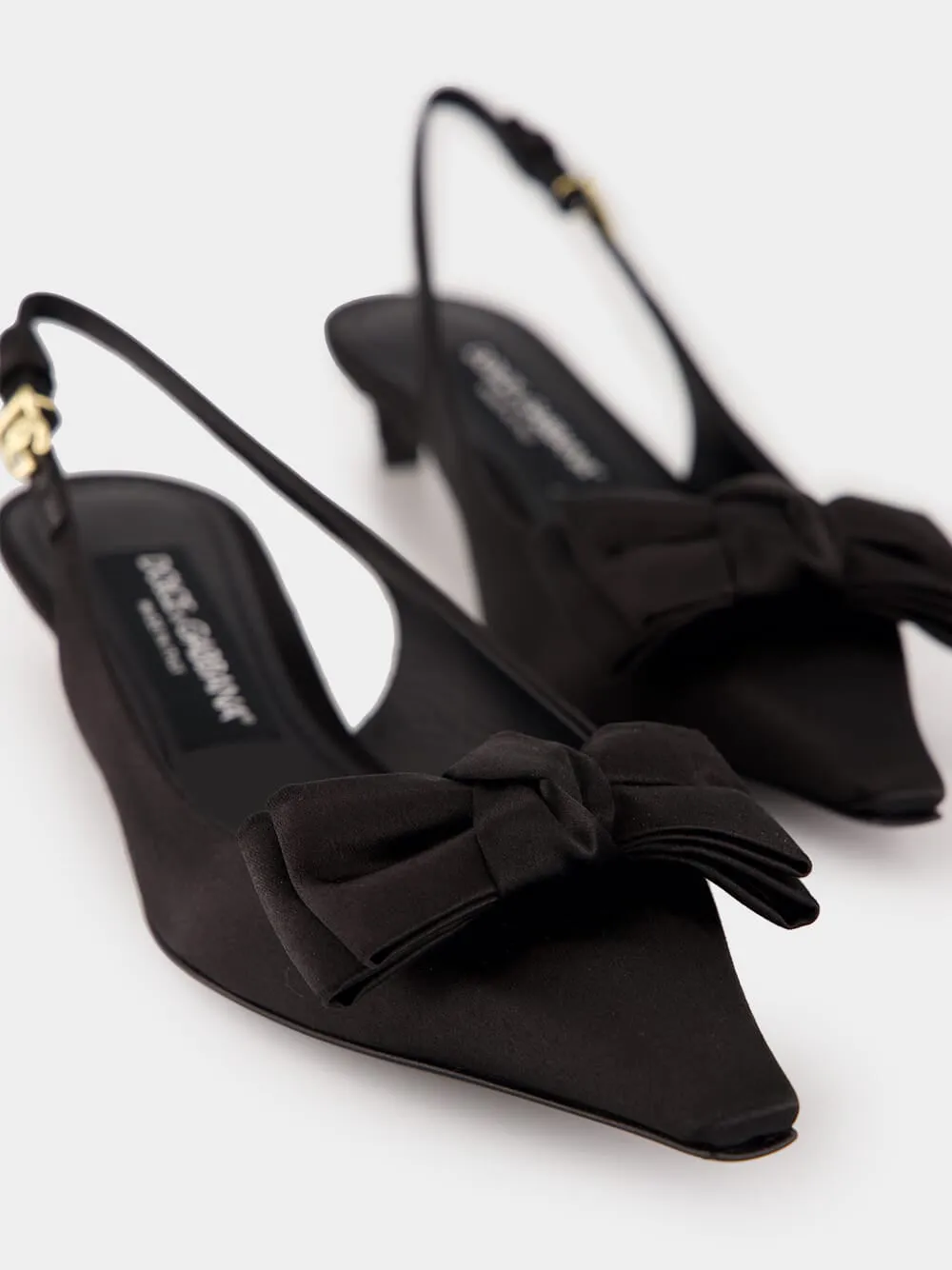 Black Satin Bow Slingbacks