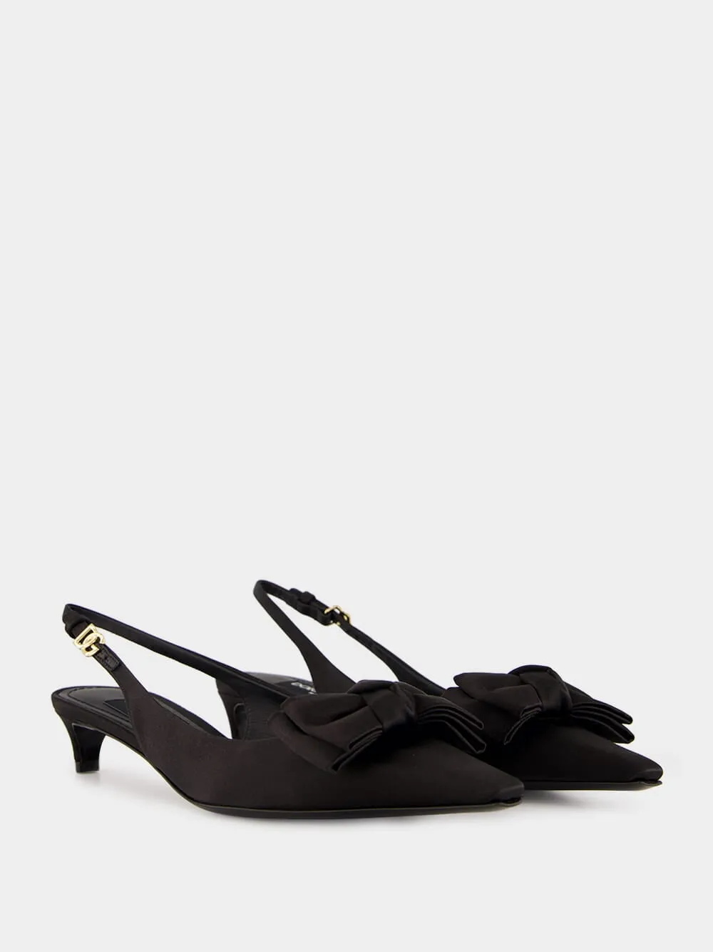Black Satin Bow Slingbacks