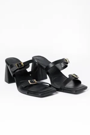 Brooklyn Black Double Strap Buckle Heels SALE