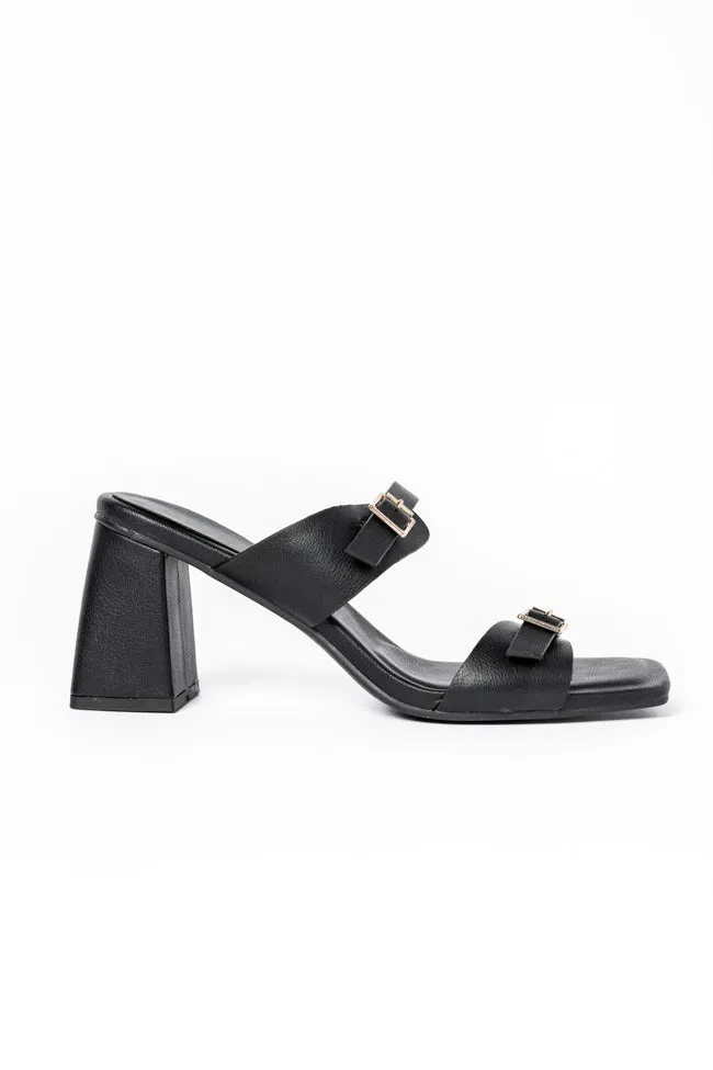 Brooklyn Black Double Strap Buckle Heels SALE