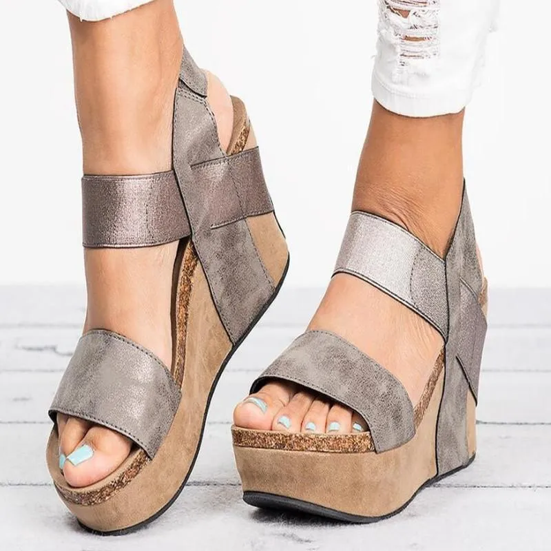 Chicvane Open Toe Elastic Band Wedge Sandals