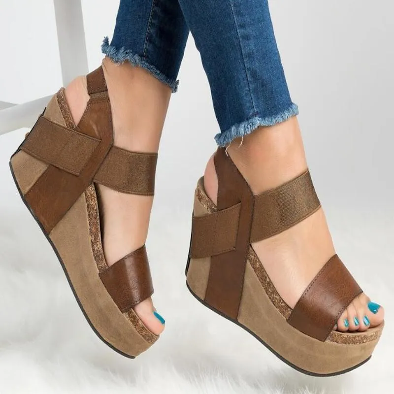 Chicvane Open Toe Elastic Band Wedge Sandals