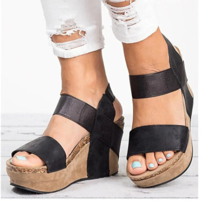 Chicvane Open Toe Elastic Band Wedge Sandals