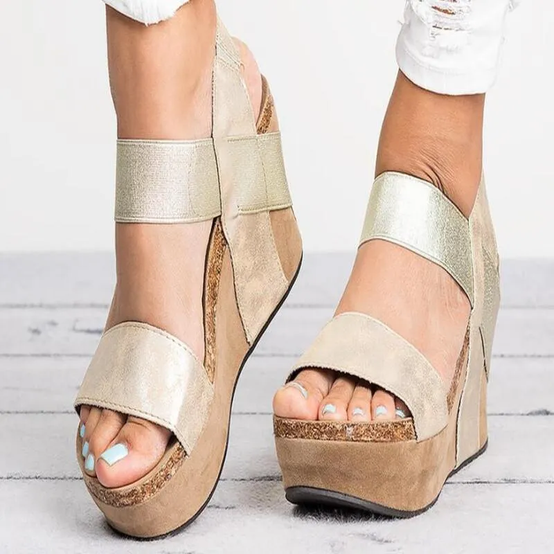 Chicvane Open Toe Elastic Band Wedge Sandals