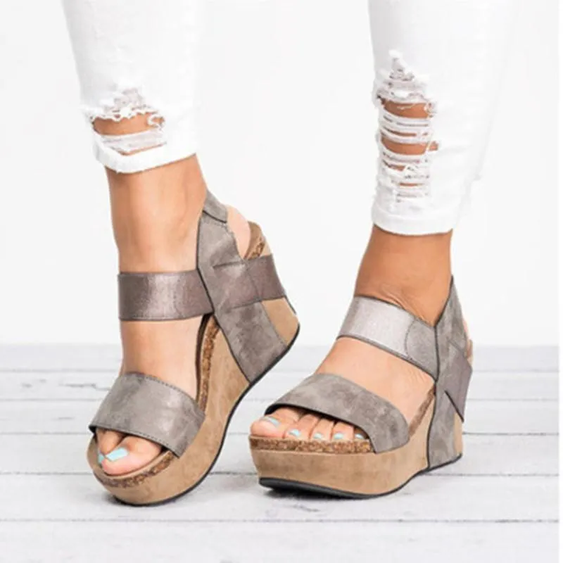 Chicvane Open Toe Elastic Band Wedge Sandals