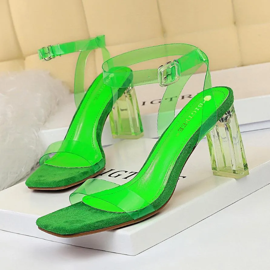 Chicvane Transparent Straps Square Toe Chunky Heel Sandals