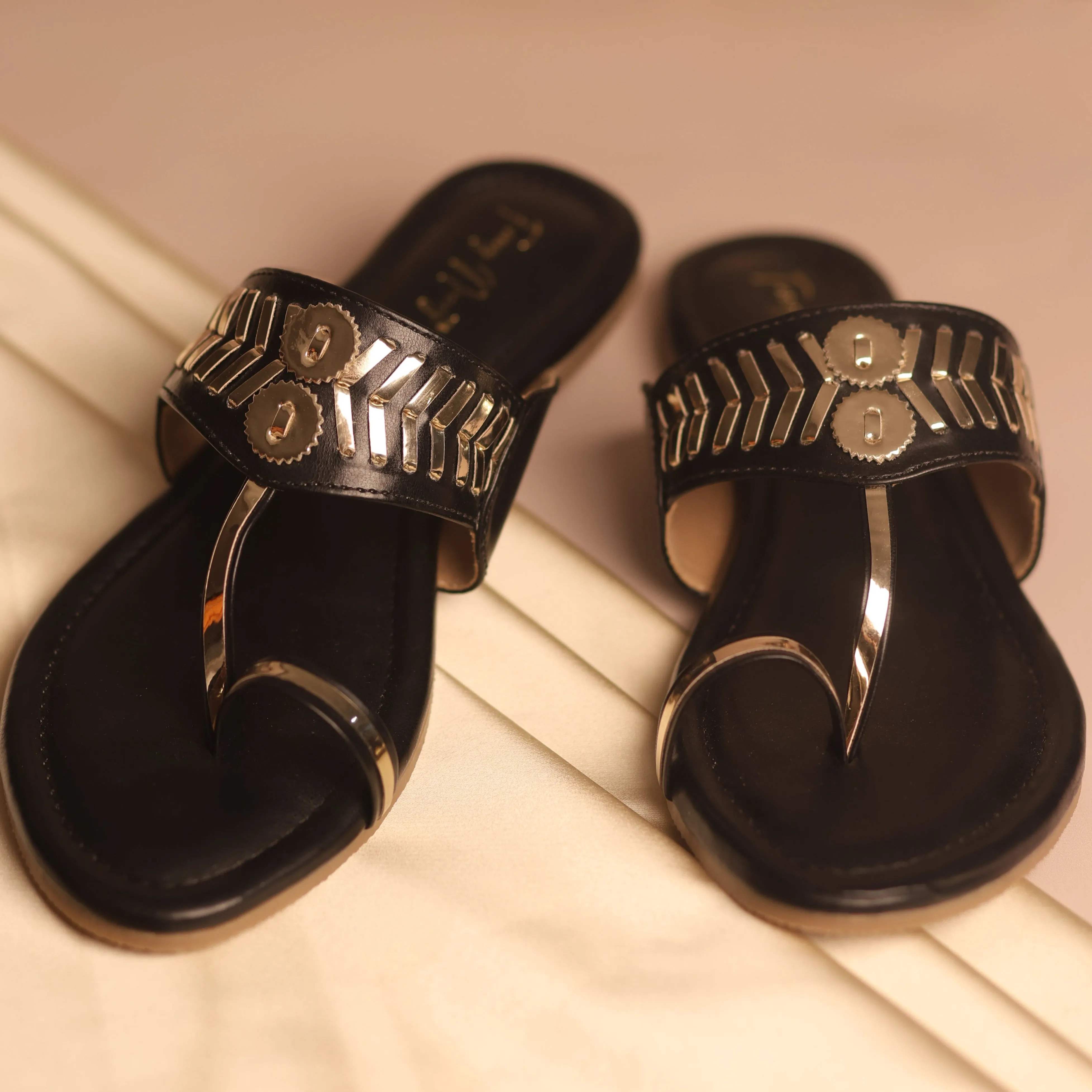 Designer Kolhapuri Flats - Black