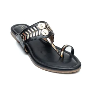 Designer Kolhapuri Flats - Black