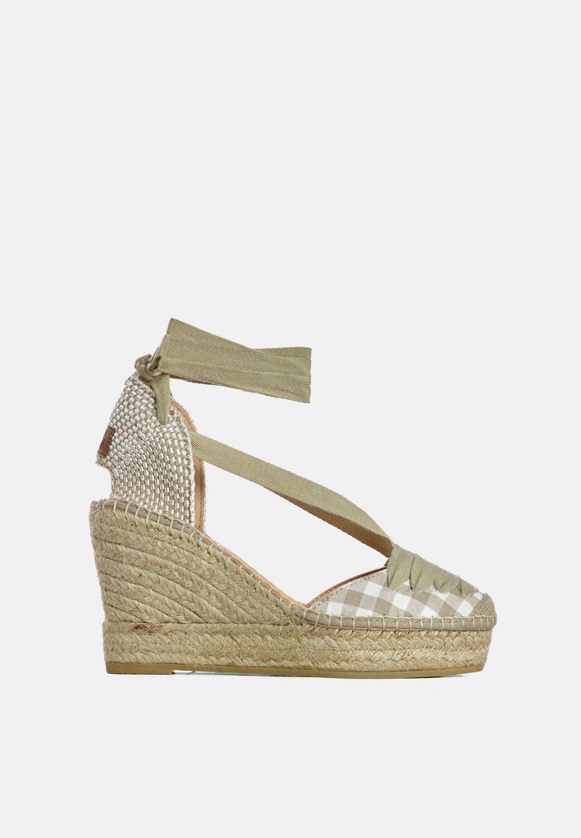 Dolly 12985 Ankle-Tie Espadrilles Stone Gingham