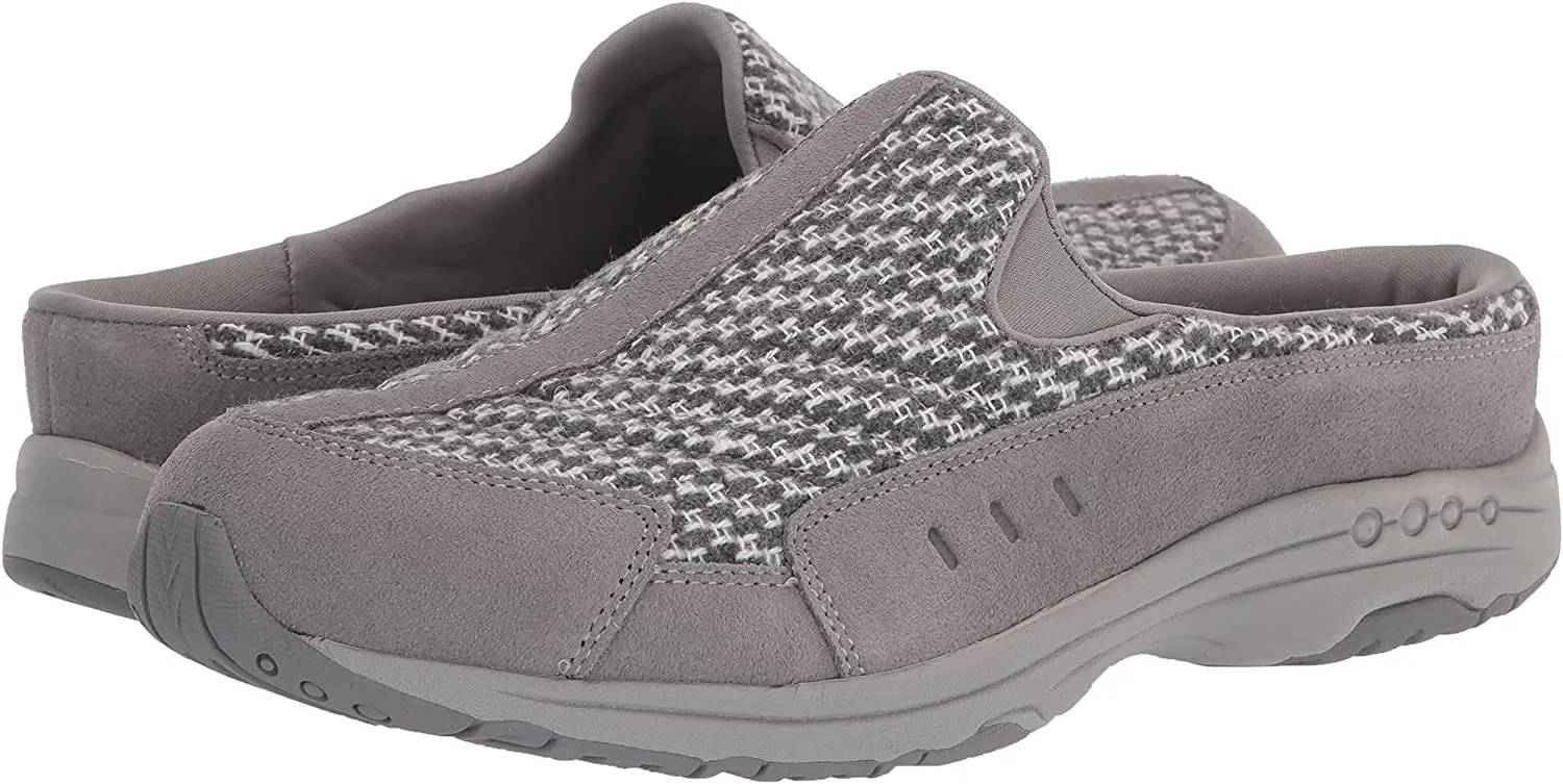Easy Spirit Travel Time Round Closed-Toe Slip On Mule Clog Grey 030 X-Wide