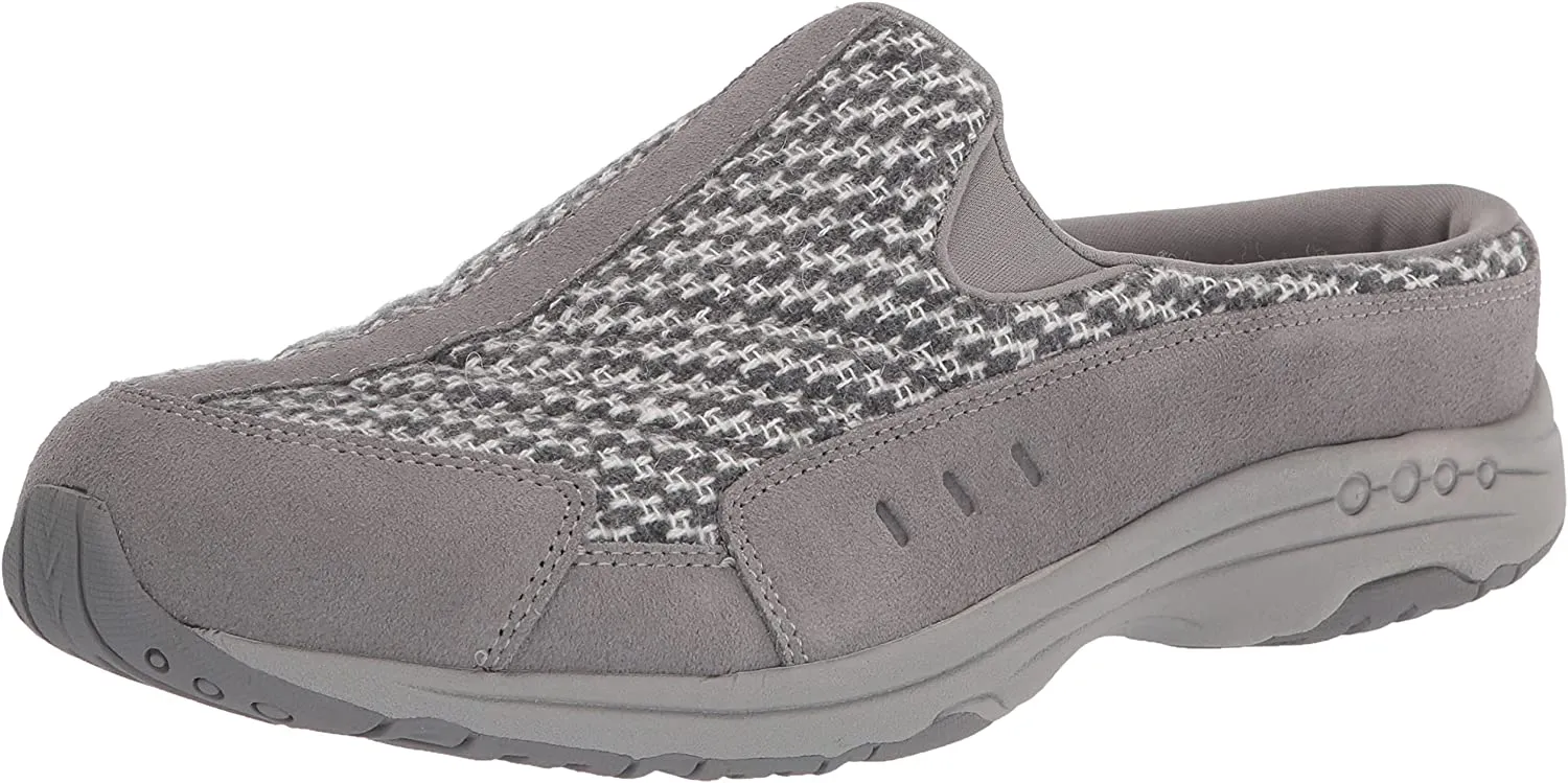 Easy Spirit Travel Time Round Closed-Toe Slip On Mule Clog Grey 030 X-Wide