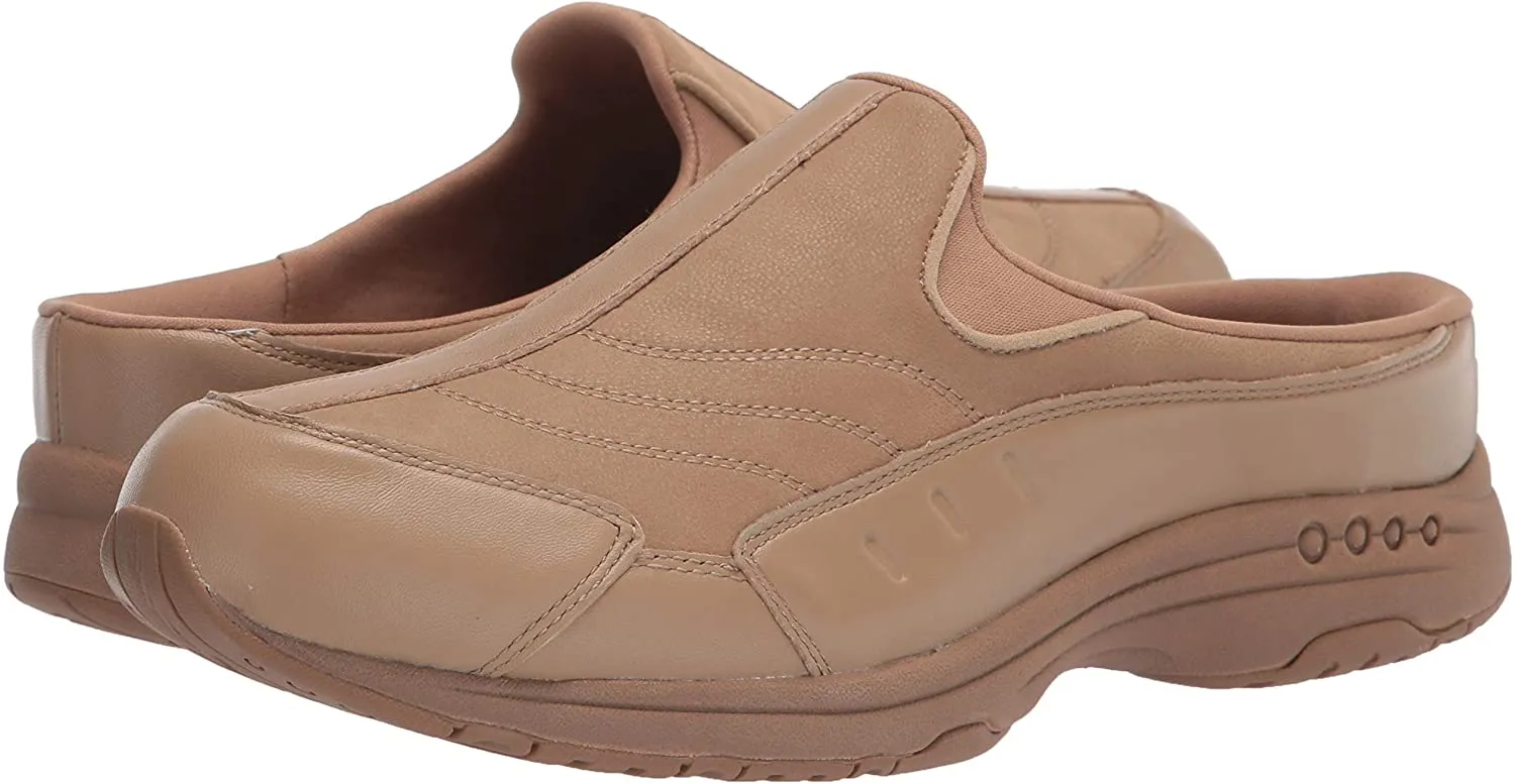 Easy Spirit Travel Time Round Closed-Toe Slip On Mule Clog Grey Taupe X-Wide
