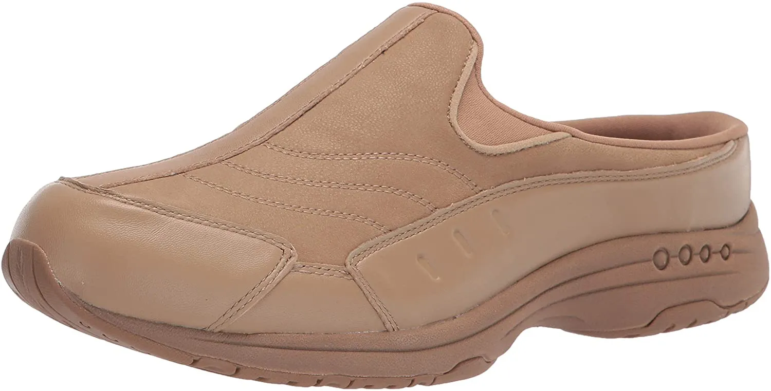 Easy Spirit Travel Time Round Closed-Toe Slip On Mule Clog Grey Taupe X-Wide
