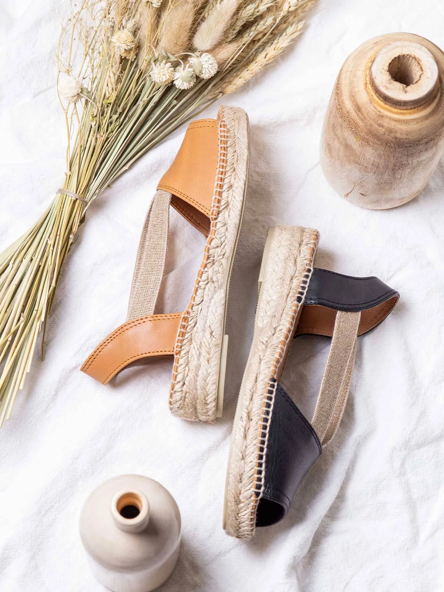 Etna Flat Leather Open Toe Espadrille