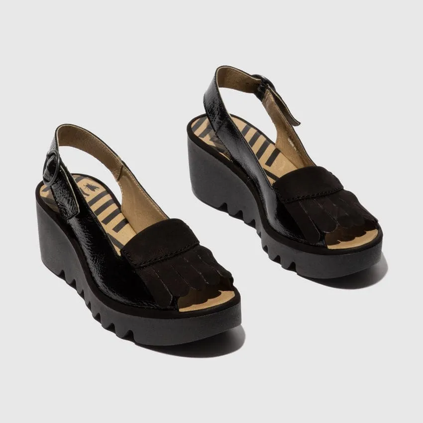 Fly London Women's Bond Sling Back Sandals- Black