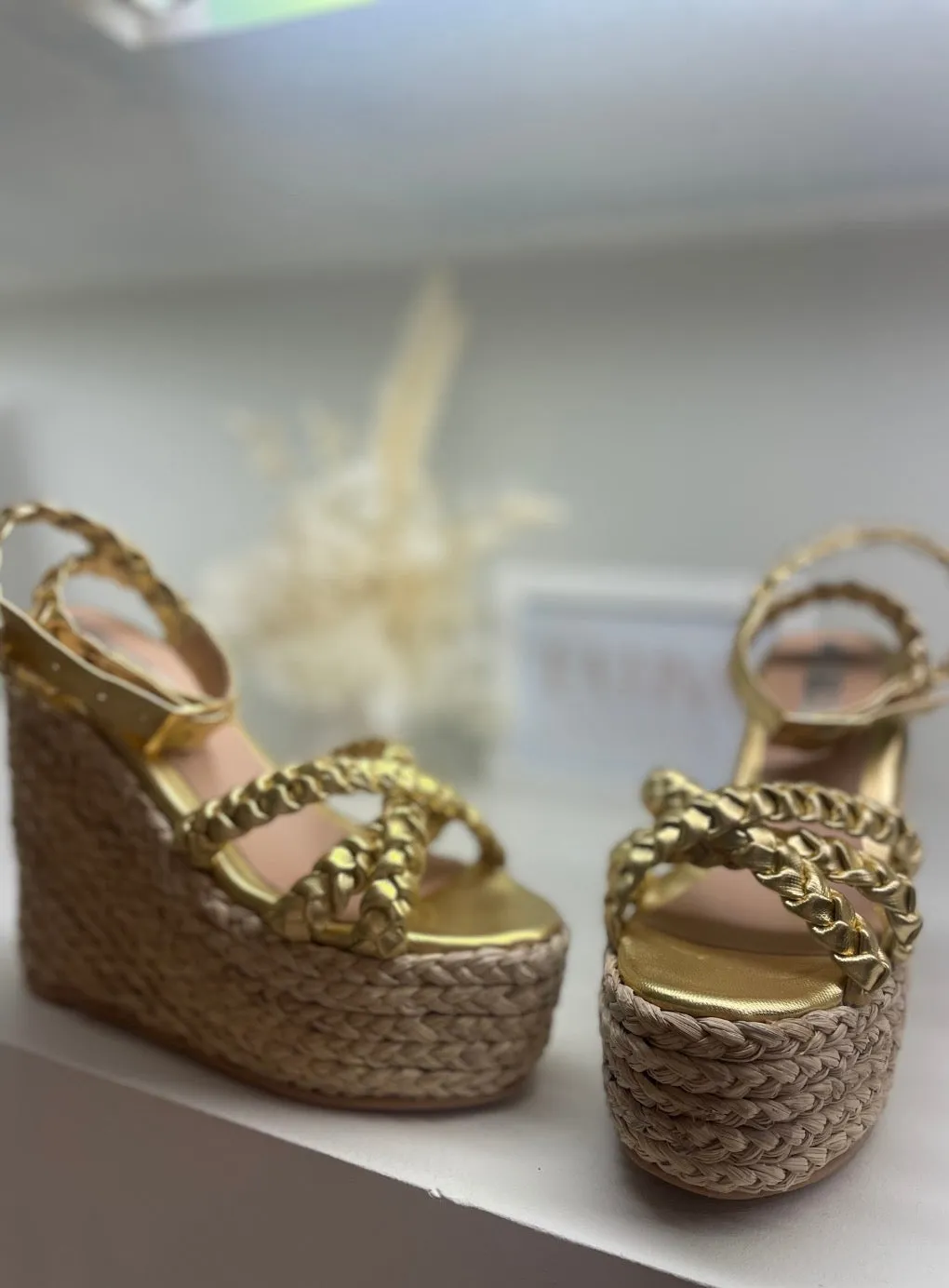 Golden Braided Platform Espadrilles