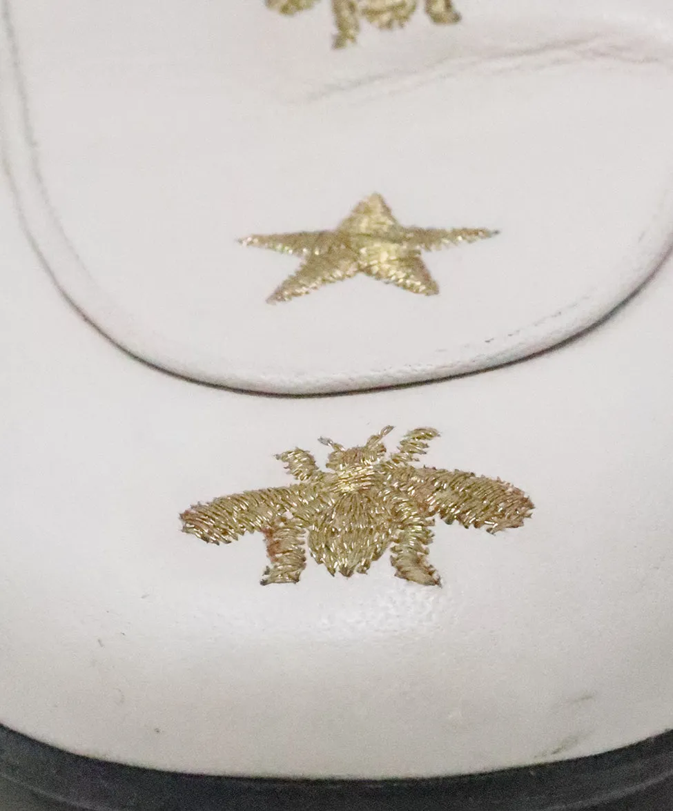 Gucci White & Gold Embroidered Mules sz 8.5