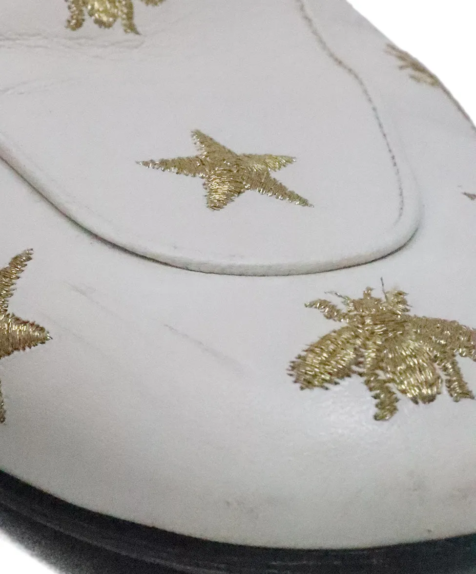 Gucci White & Gold Embroidered Mules sz 8.5