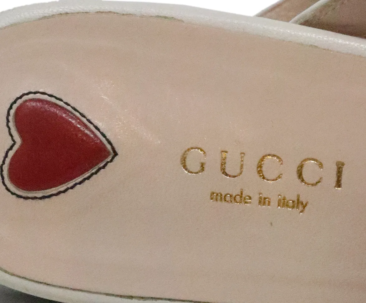 Gucci White & Gold Embroidered Mules sz 8.5
