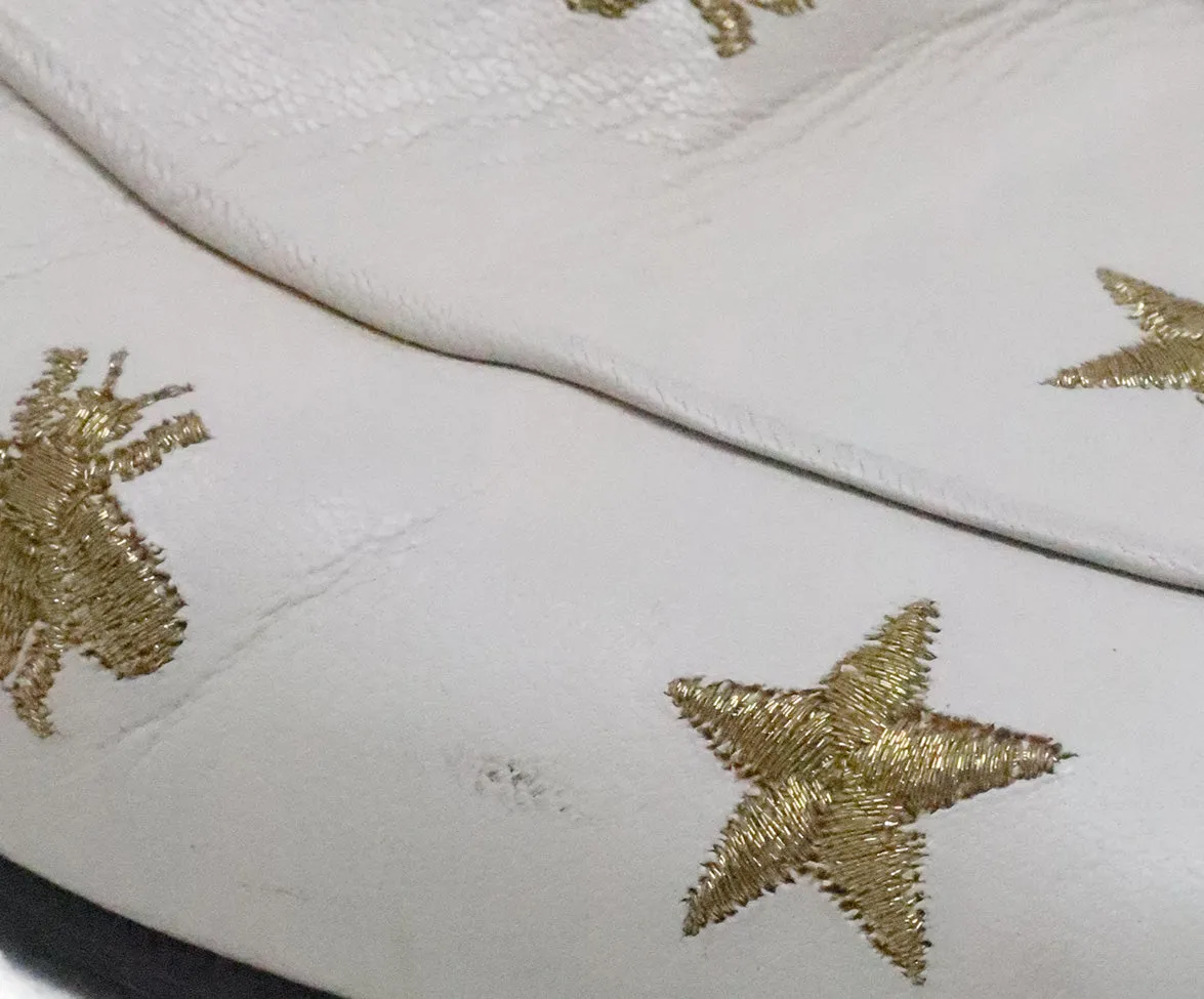 Gucci White & Gold Embroidered Mules sz 8.5