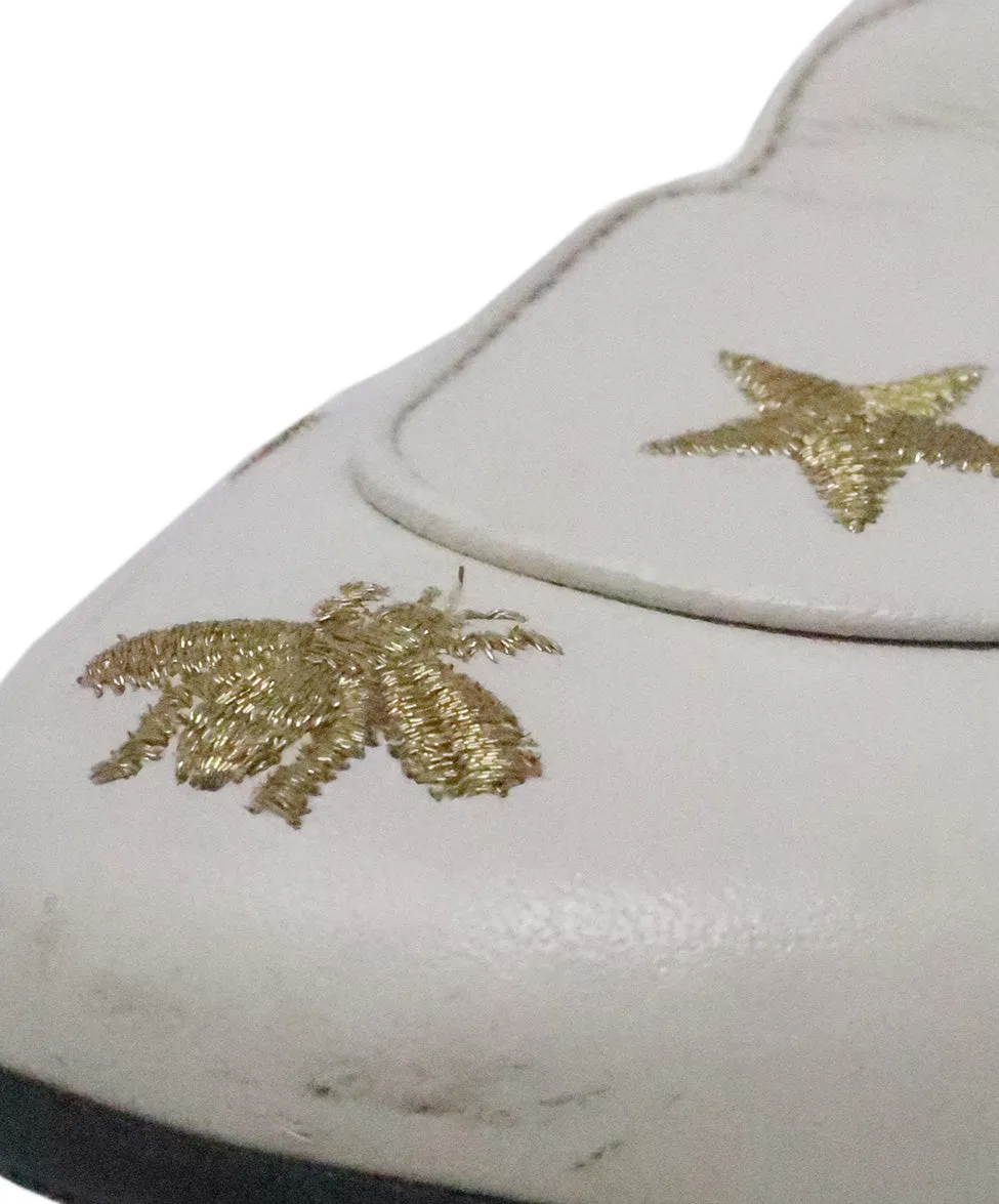 Gucci White & Gold Embroidered Mules sz 8.5