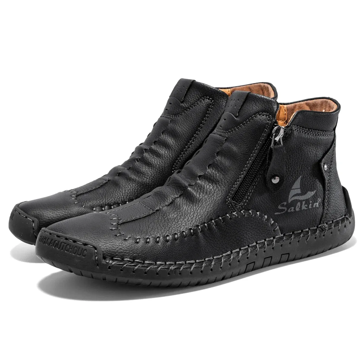 Hand-Stitched Pu Leather Ankle Boots - Stylish Casual Comfort