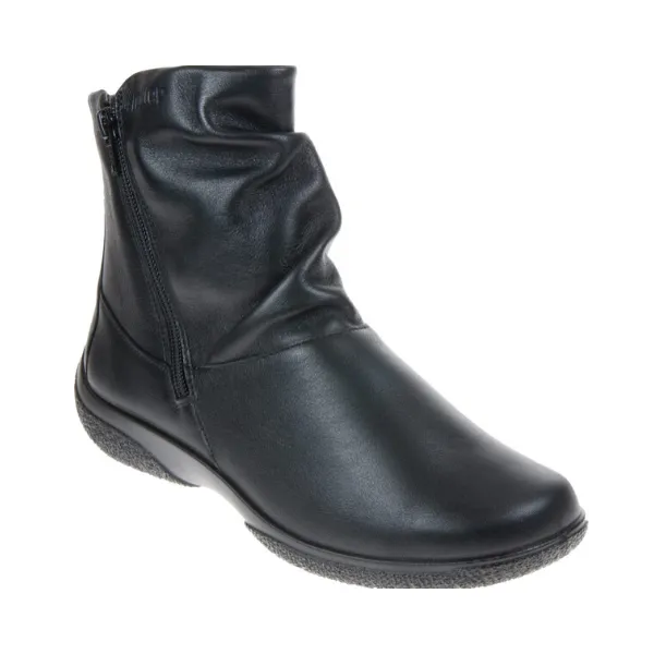 Hotter Boot WHISPER Soft Leather Flat Ankle Boot with  twin Zip Wide fitting Black