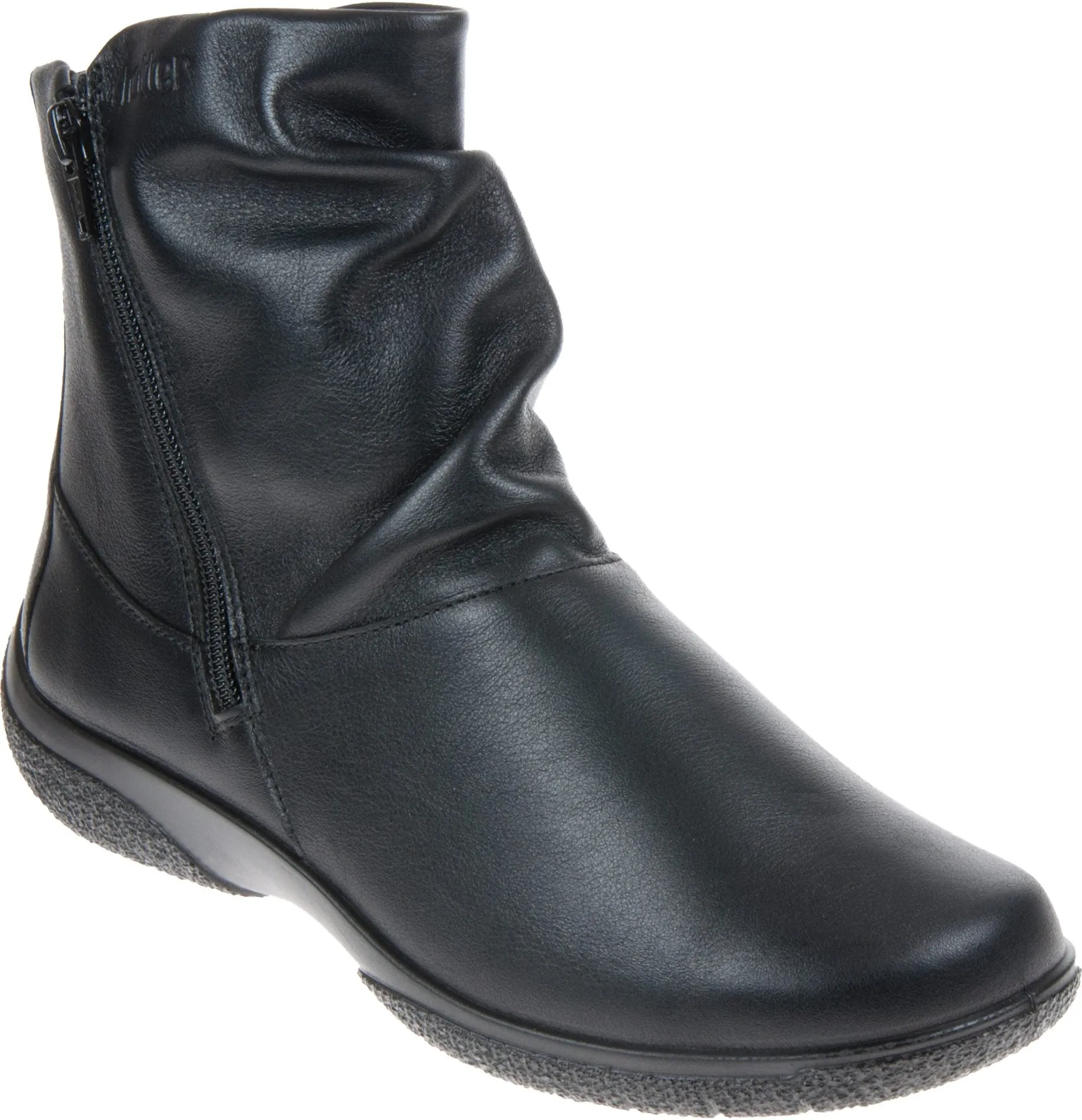 Hotter Boot WHISPER Soft Leather Flat Ankle Boot with  twin Zip Wide fitting Black