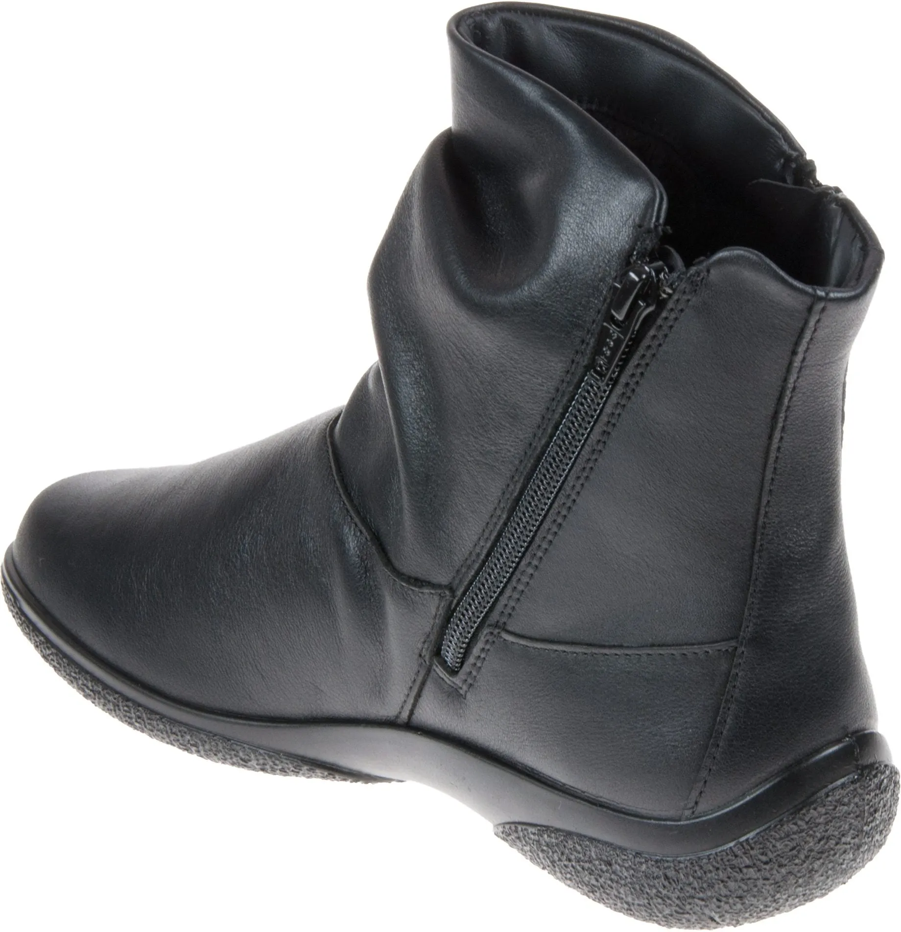 Hotter Boot WHISPER Soft Leather Flat Ankle Boot with  twin Zip Wide fitting Black