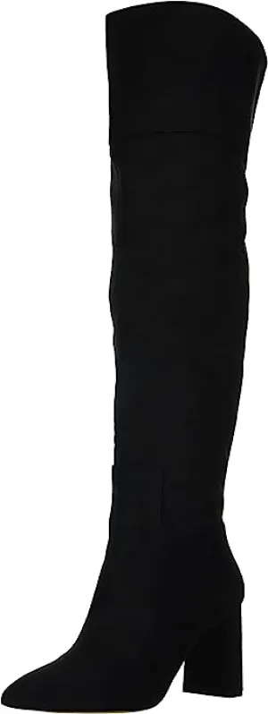 Jessica Simpson Akemi Black Faux Suede Knee High Side Zipper Block Heel Boots