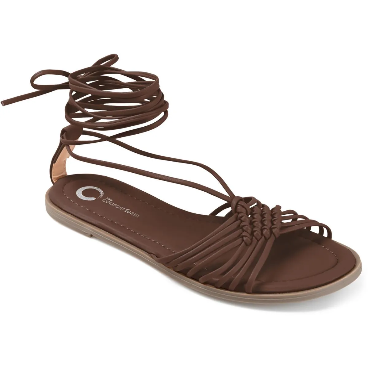 Journee Collection Womens Jess Faux Leather Ankle Tie Strappy Sandals