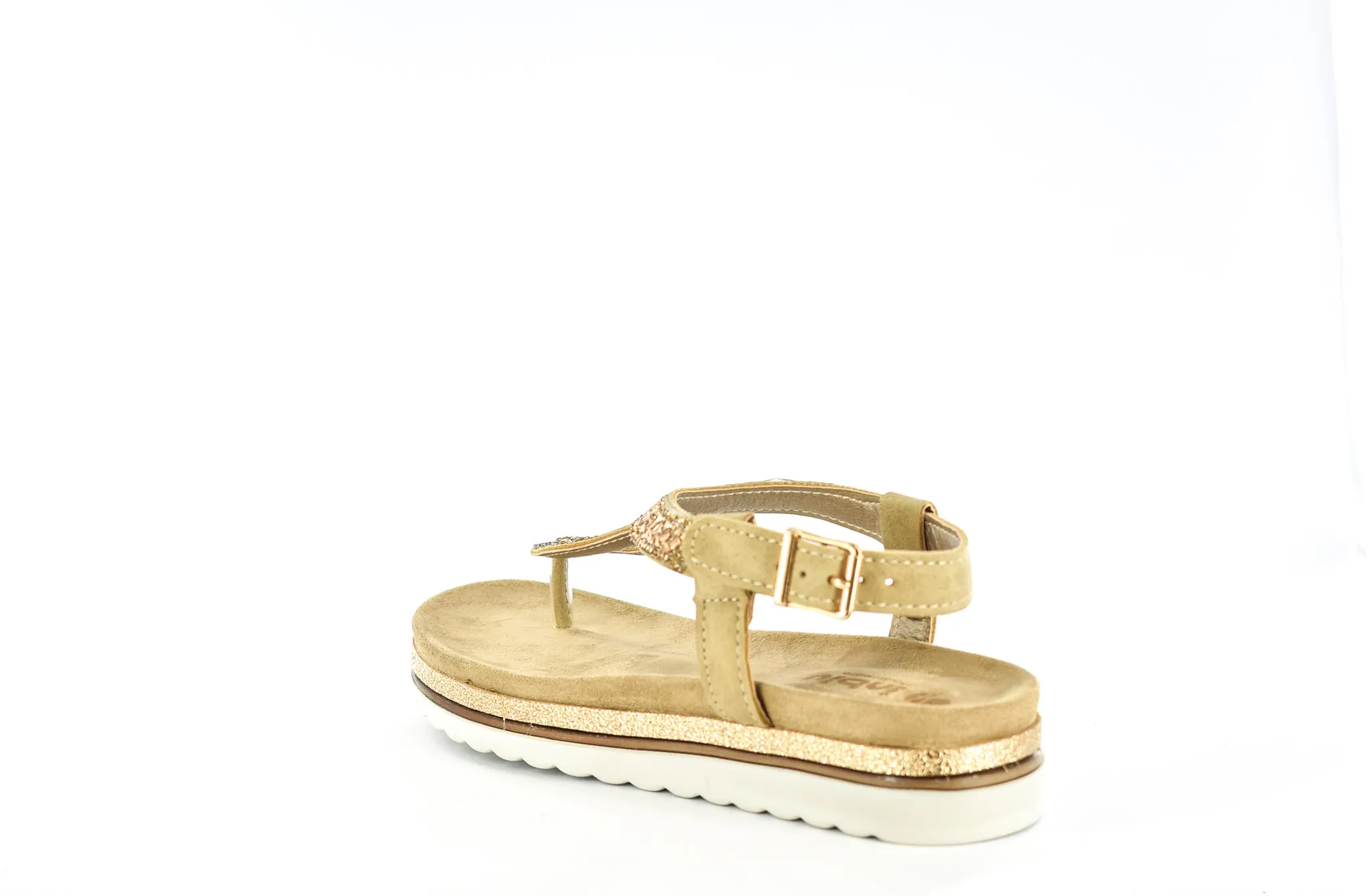 LADIES SAND EMBELLISHED T-BAR ANKLE STRAP SUMMER SANDAL