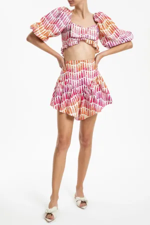 Lipstick Puff-Sleeved Blouse With Bow