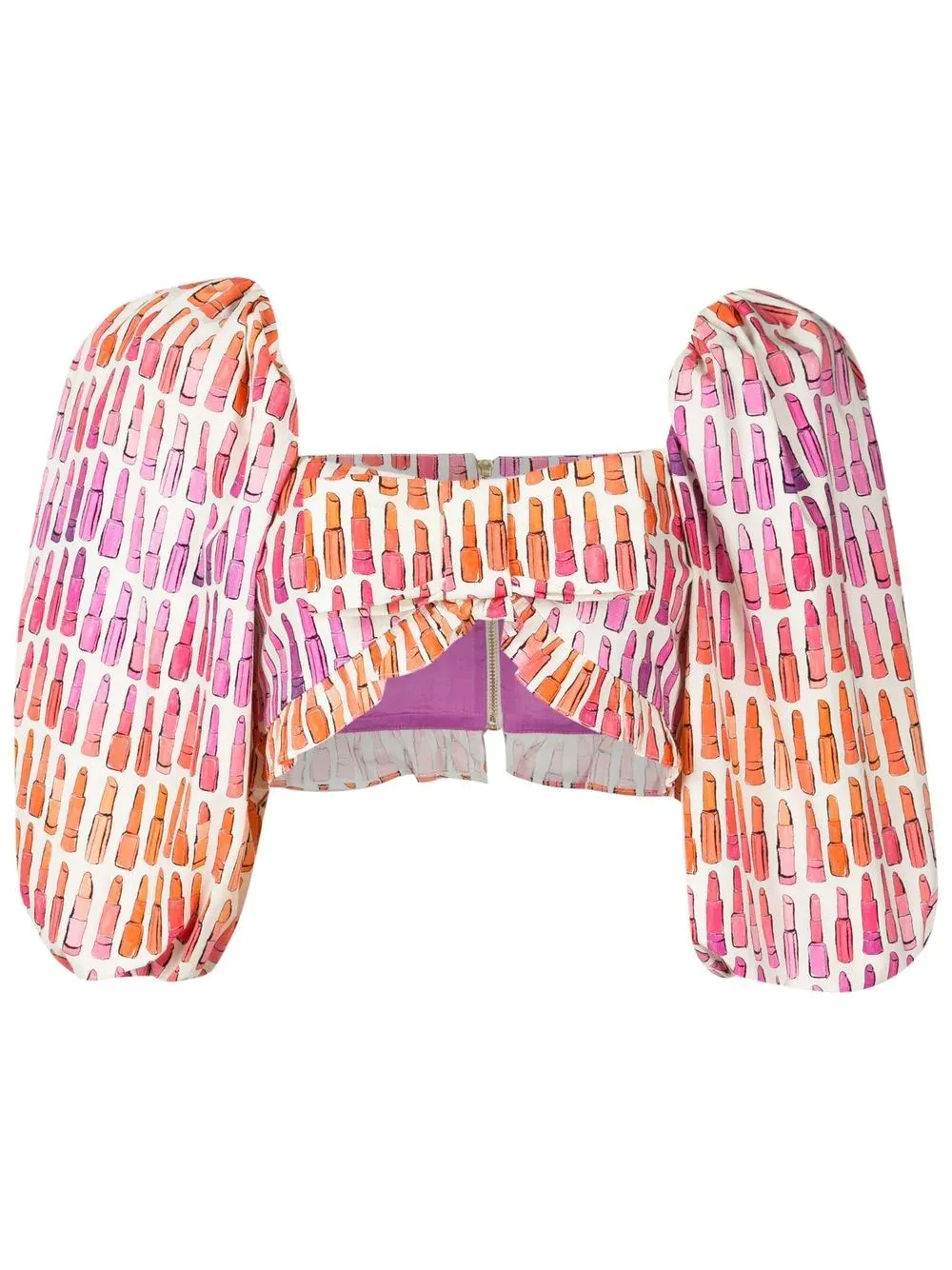 Lipstick Puff-Sleeved Blouse With Bow
