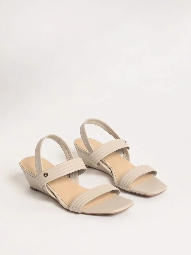 LUNA BLU Beige Double-Strap Wedge Sandals