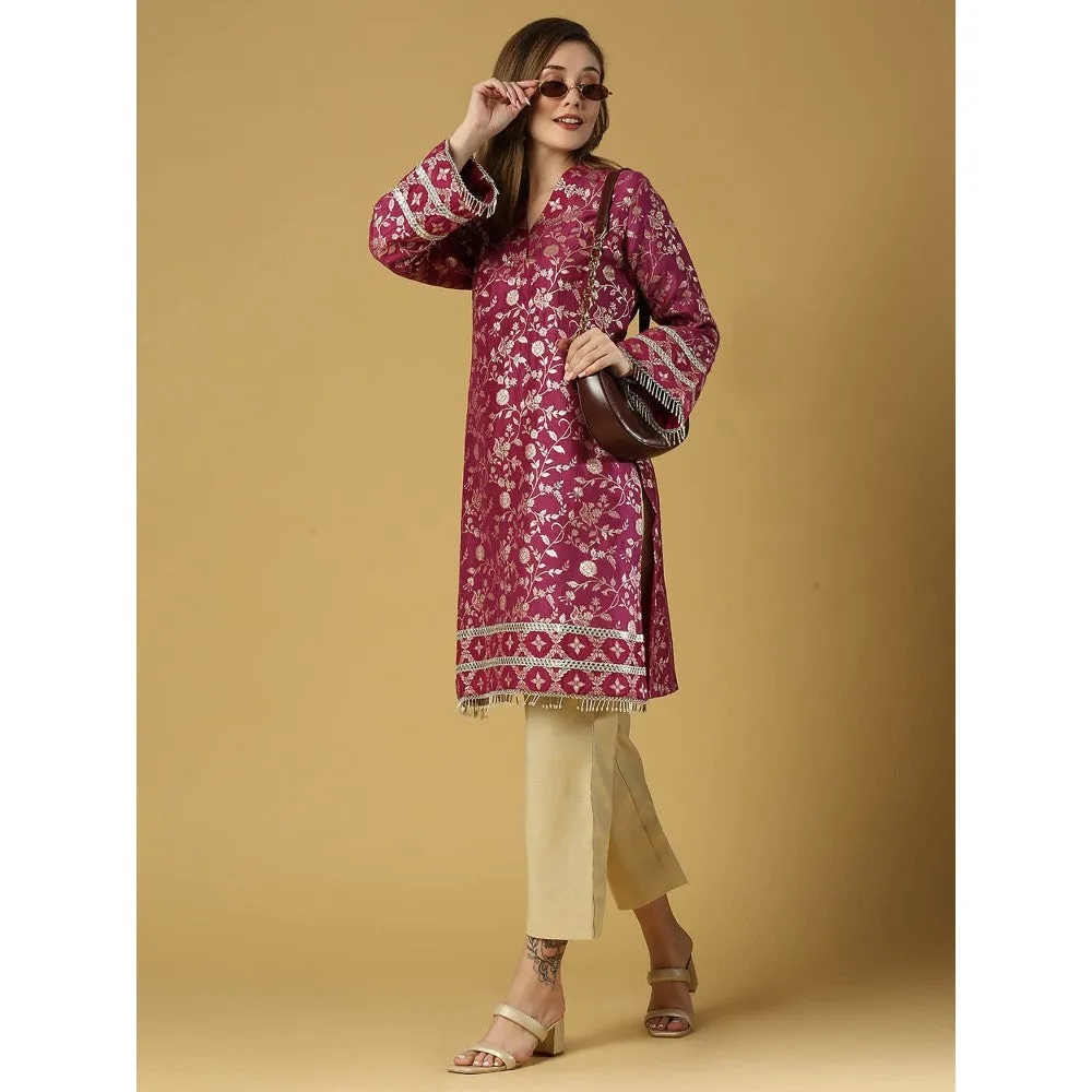 MONK & MEI Kavya-Pakistani Kurta With Gold Pant-Plum Magenta (Set of 2)
