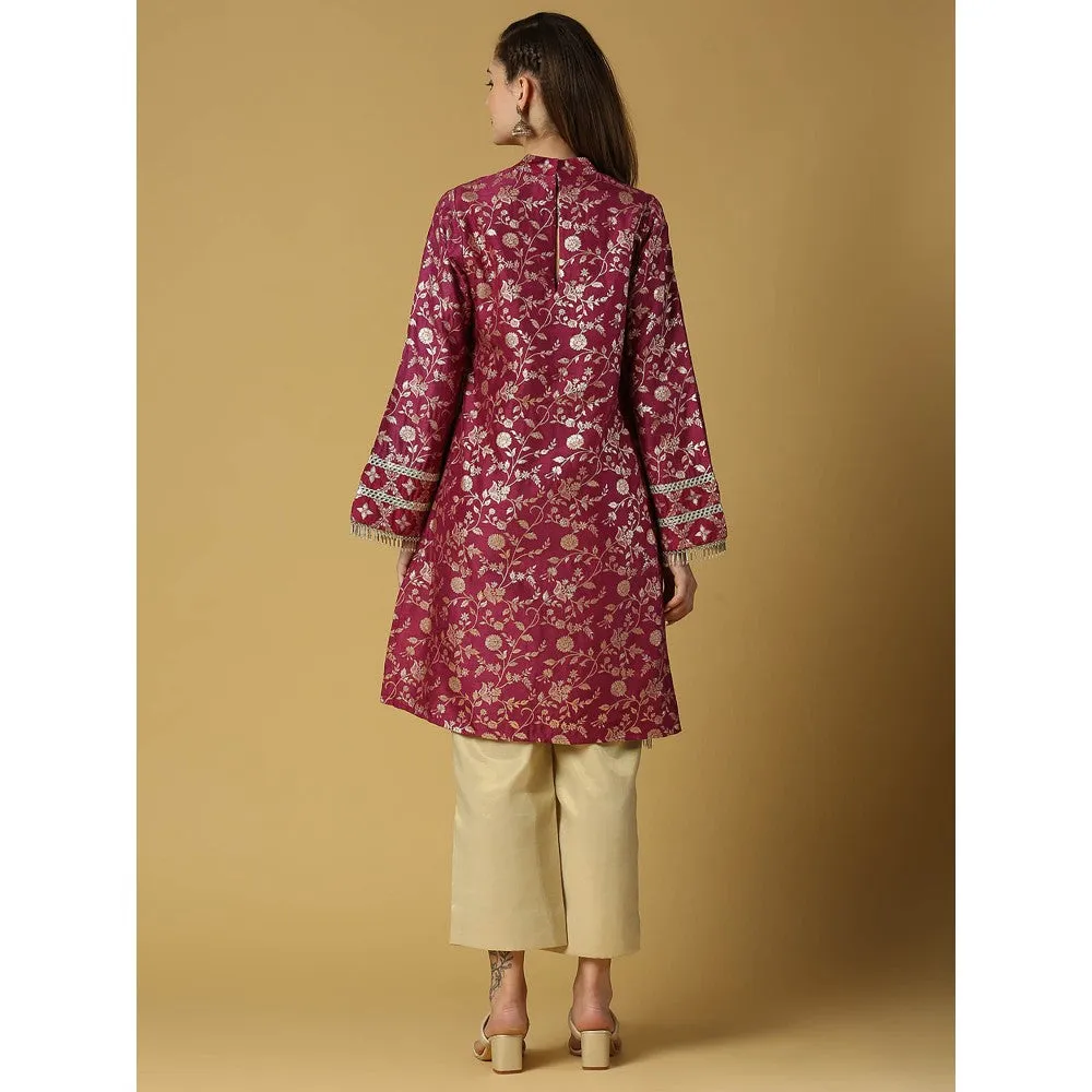 MONK & MEI Kavya-Pakistani Kurta With Gold Pant-Plum Magenta (Set of 2)