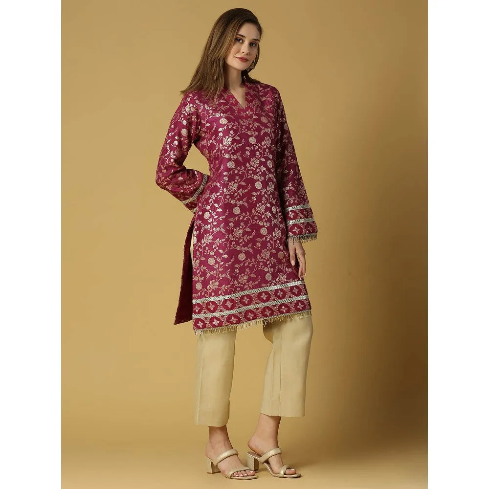 MONK & MEI Kavya-Pakistani Kurta With Gold Pant-Plum Magenta (Set of 2)