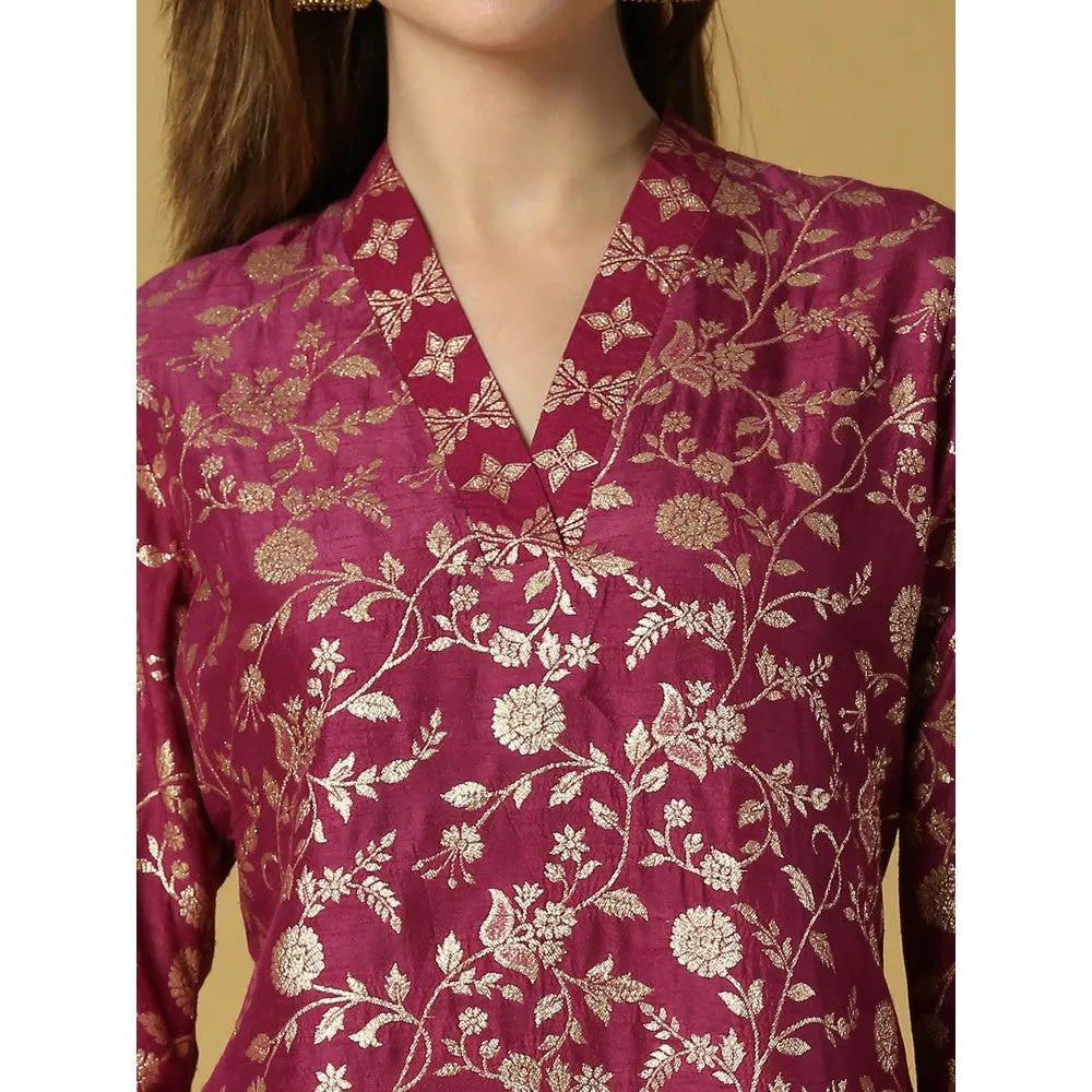 MONK & MEI Kavya-Pakistani Kurta With Gold Pant-Plum Magenta (Set of 2)