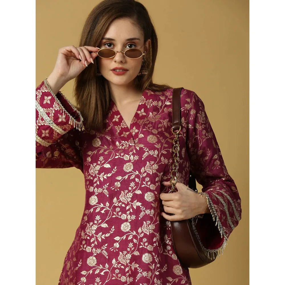 MONK & MEI Kavya-Pakistani Kurta With Gold Pant-Plum Magenta (Set of 2)